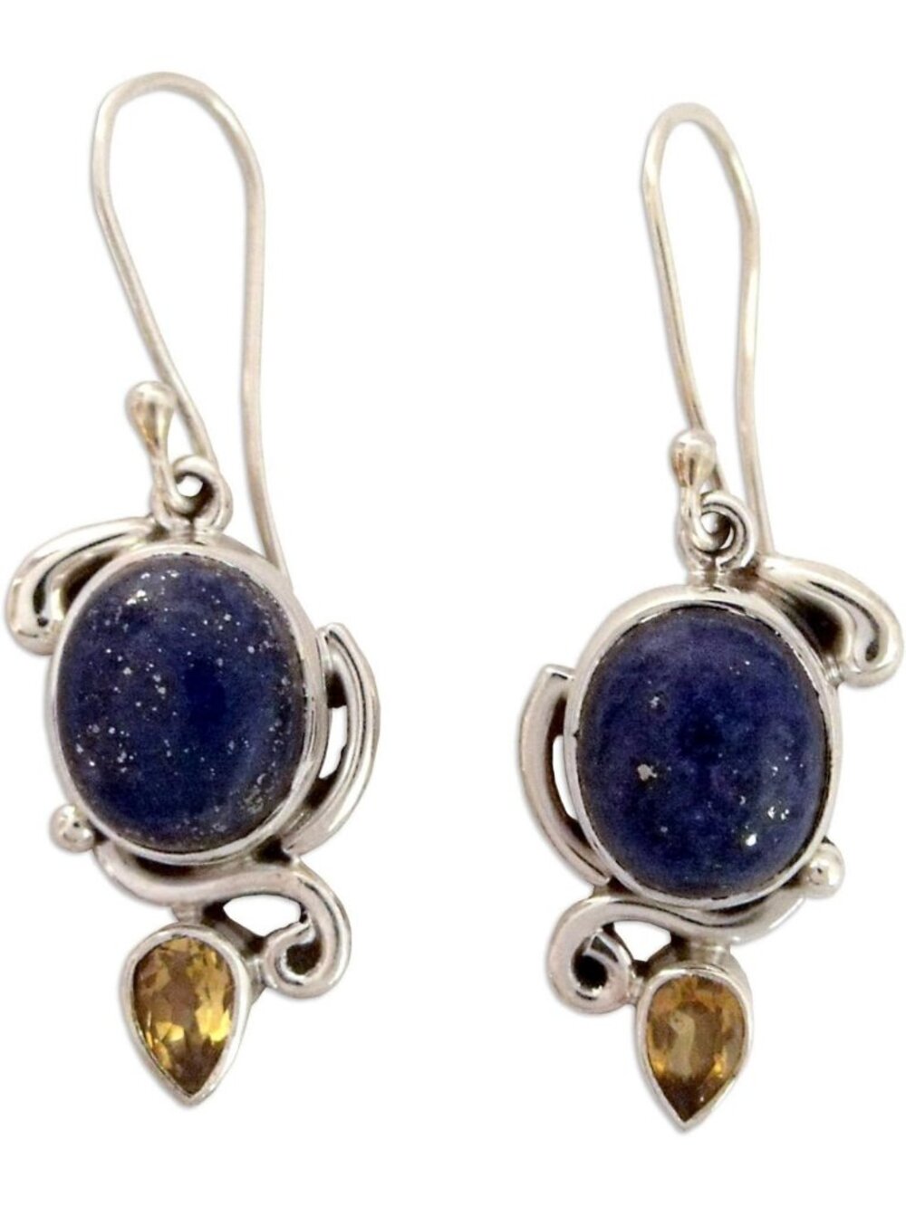 Handmade Lapis Citrine Dangle Earrings | Sterling Silver | Unique Birthstone